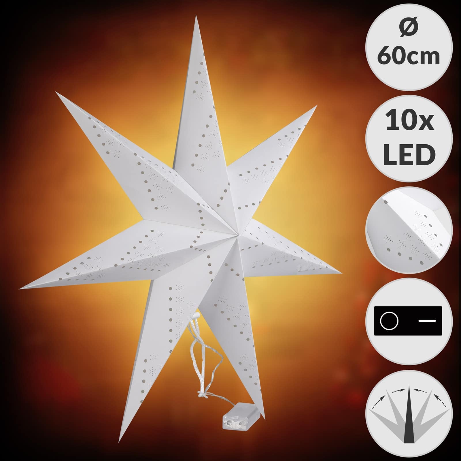 LED Julestjerne Star Creme Papir 60cm 7 Arms