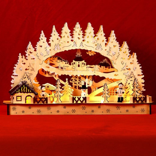 LED Candle Arch Wood Winter Village inkl. Timer