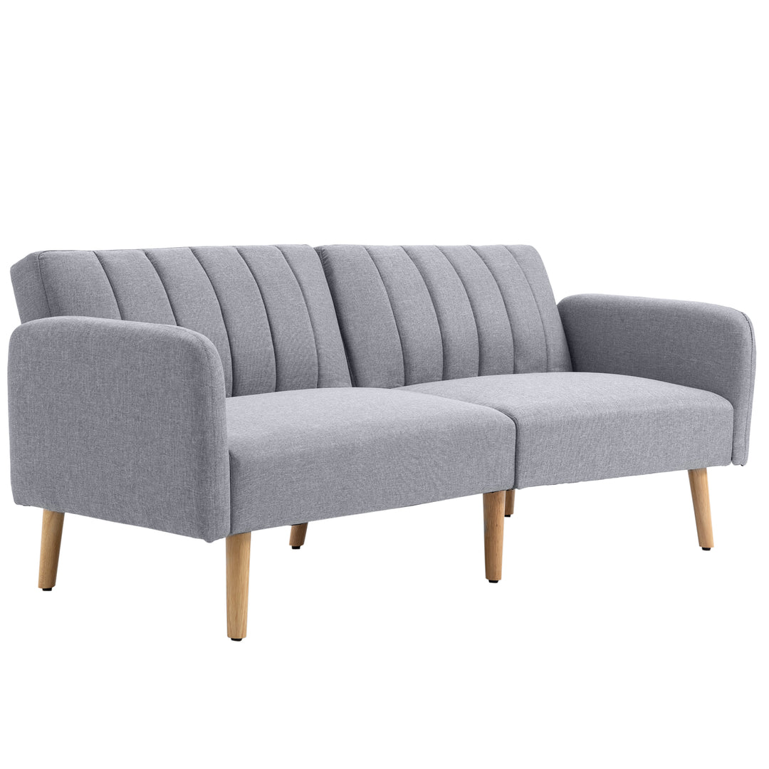 Sovesofa, 2-personers stofsofa, sofa med sovefunktion, hørlignende polyester, gummitræ, 173 x 75 x 73 cm, grå