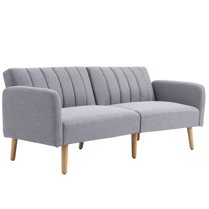 Sovesofa, 2-personers stofsofa, sofa med sovefunktion, hørlignende polyester, gummitræ, 173 x 75 x 73 cm, grå