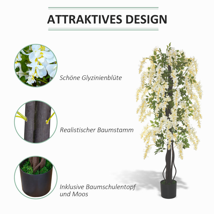 Kunstig blåregn stor 165 cm kunstig plante, kunstige plastikplanter kunstige blomster i potte, falsk plante som ægte til kontor stue soveværelse moderne dekoration gave
