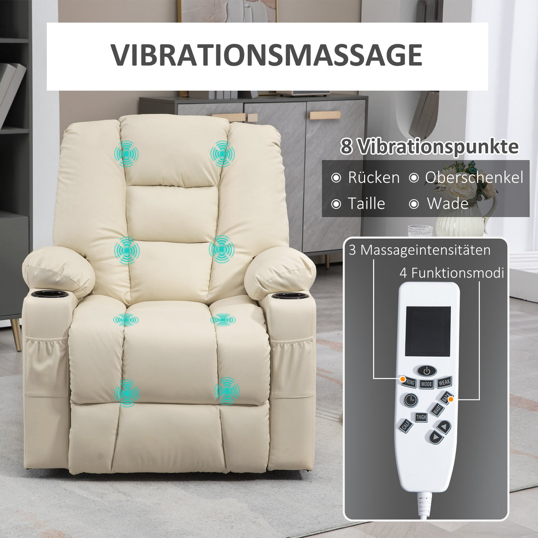 Massagestol stand-up aid seniorstol, inklusive fjernbetjening, 4 massagetilstande, 90 cm x 98 cm x 102 cm, creme