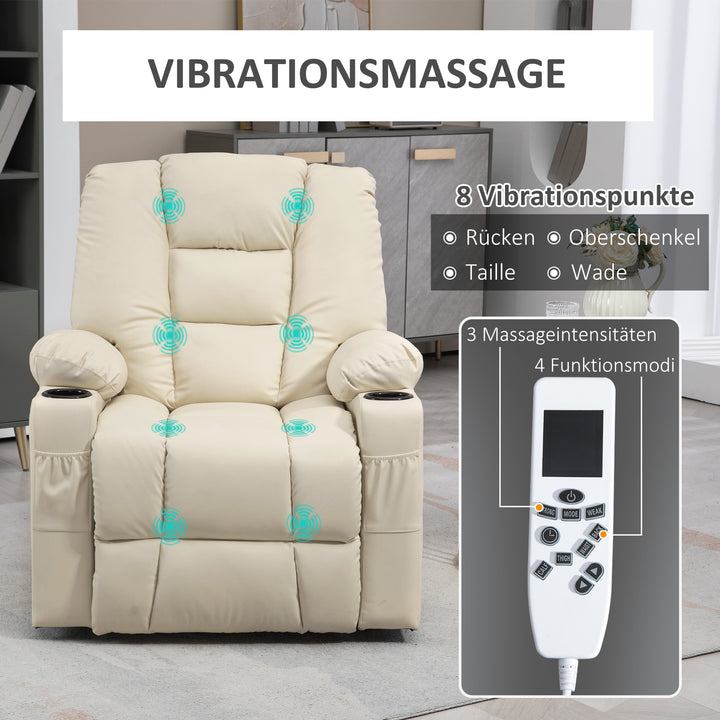 Massagestol stand-up aid seniorstol, inklusive fjernbetjening, 4 massagetilstande, 90 cm x 98 cm x 102 cm, creme