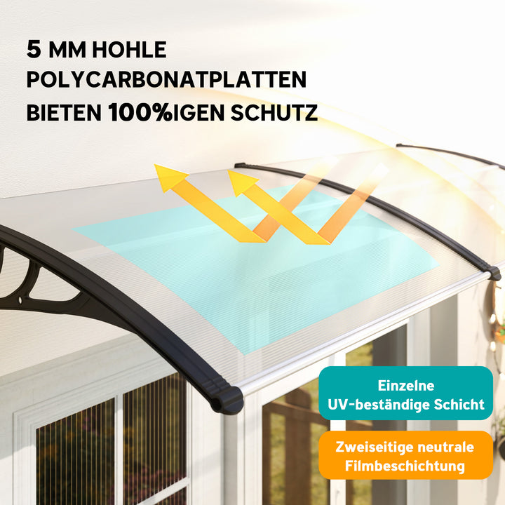 Hoveddørsmarkise 75x195x23 cm tagdækning 5mm polycarbonat solbeskyttelse regnbeskyttelse til udendørs brug aluminium transparent