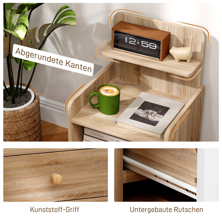 Sidebord, natbord med opbevaringsplads, spånplade, væltesikker, moderne, naturtræ