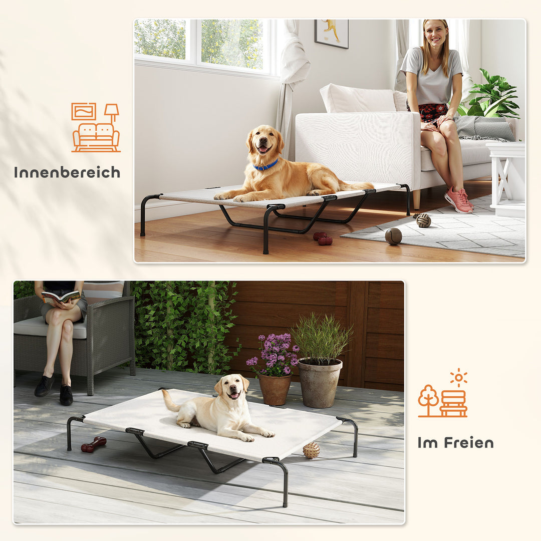Udendørs hundeseng, hævet hundeseng til store hunde, med stålramme, åndbart netstof, 152x94x23 cm, beige