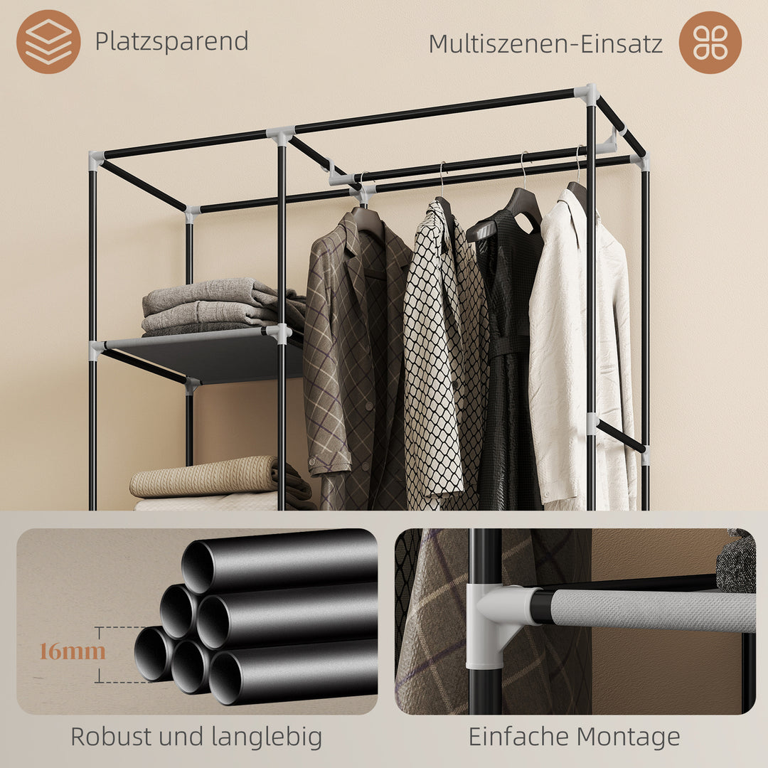 Stofgarderobe, opbevaringsløsning, 6 hylder, 1 garderobestang, lysegrå