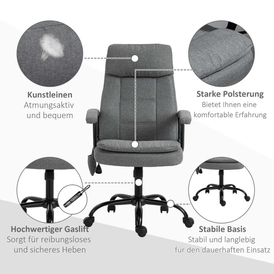 Kontorstol massage højdejusterbar executive chair gaming chair med massagefunktion, ergonomisk drejestol massagestol lændemassage hørfornemmelse grå 63 x 70 x 112-121 cm