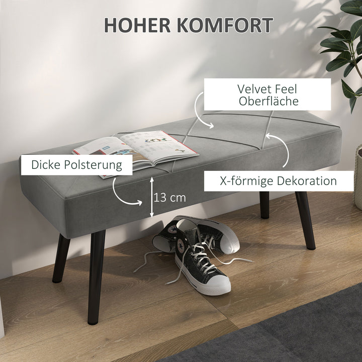 Polstret bænk sengebænk, velour look, 100 x 36 x 45 cm, grå