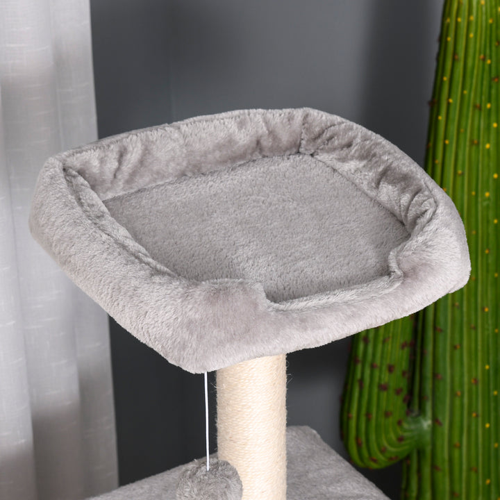 Kradsetræ 120 cm kattetårn med hule, legebold, sisalstolper, platform, trappe, kradsetræ i flere niveauer til katte, klatretræ til katte, lysegrå