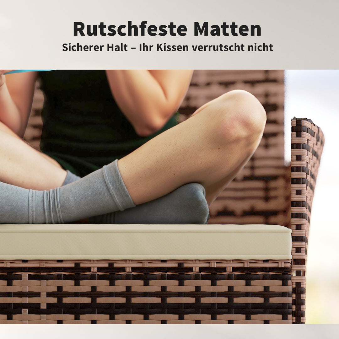 2-personers havesofa i rattan, PE-rattan udendørs terrassesofa med hynder, skridsikre måtter, stålstel, khaki