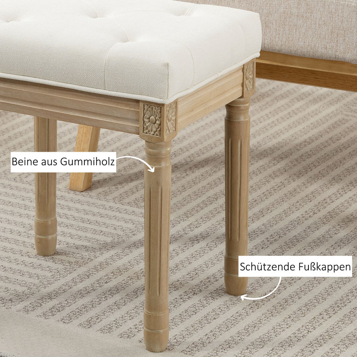 Hørskammel, polstret bænk, fodskammel med polstret sæde, træben, 42 x 32 x 46,5 cm, beige