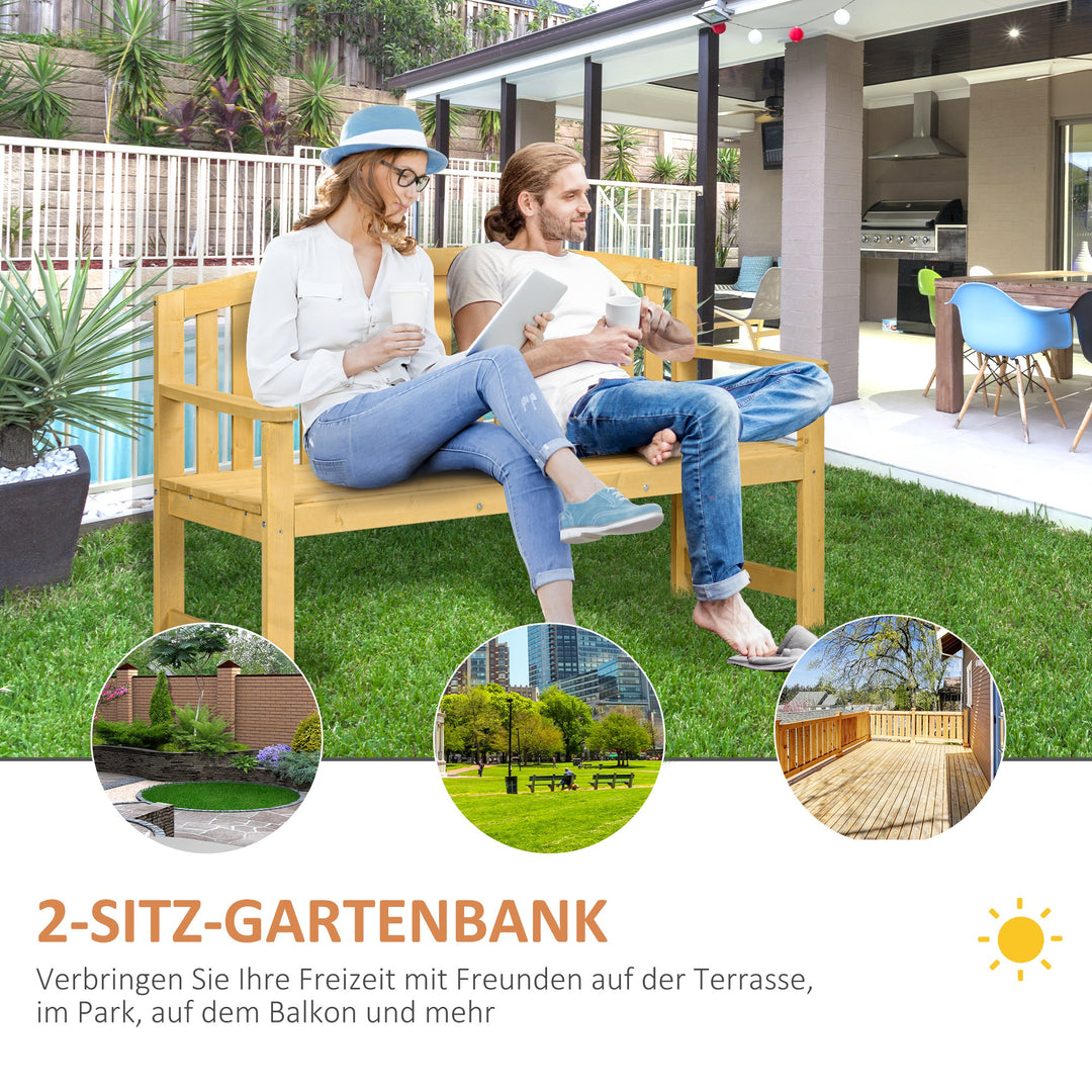 2-personers havebænk i træ, vejrbestandig, havemøbler med ryglæn, 240 kg lasteevne, 140 x 50 x 85 cm, orange