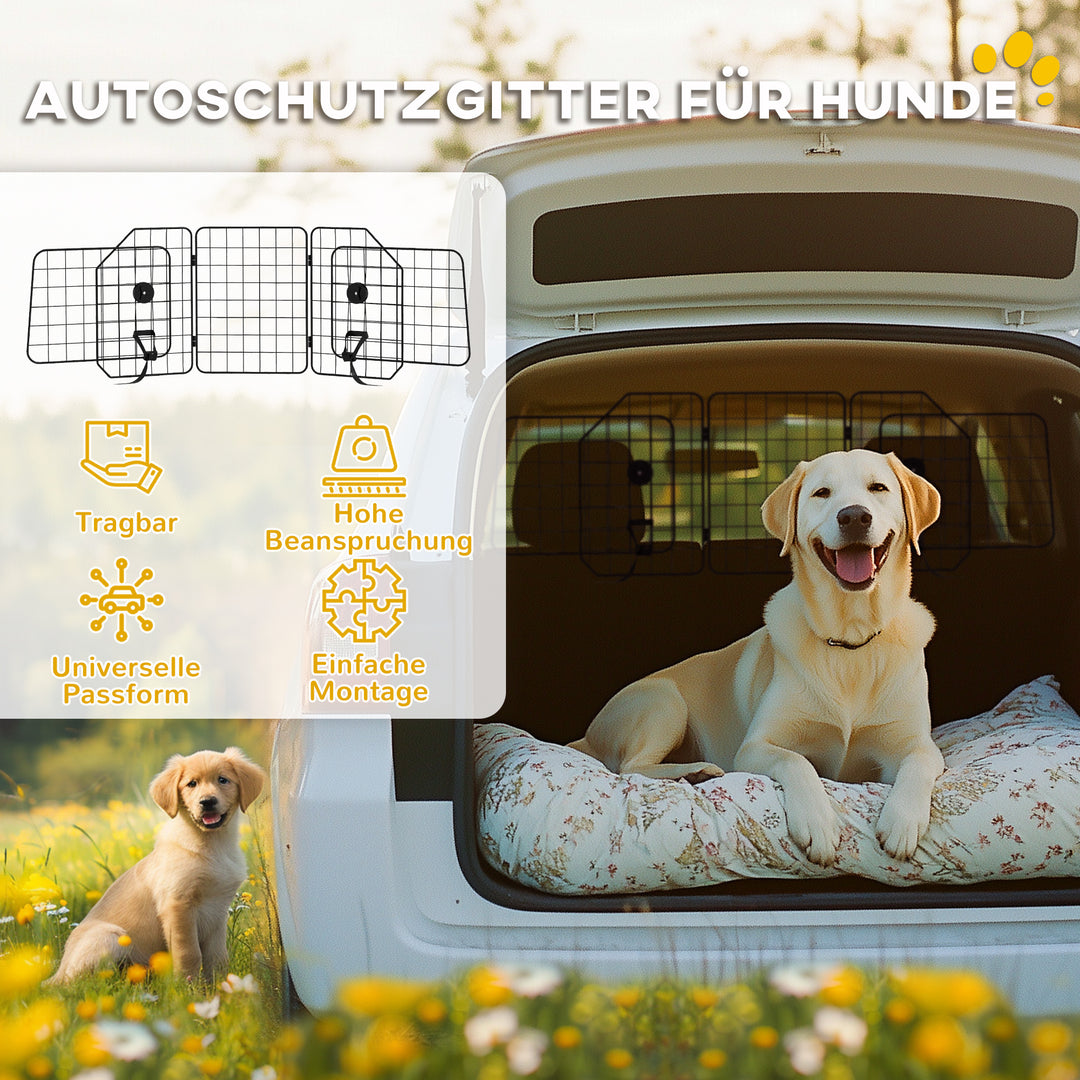 Bilgitter til hunde, justerbar 93-150cm, sammenklappelig, nem montering, stål, sort