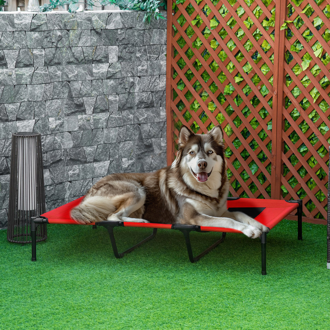 Sammenklappelig højdejusterbar hundeseng til udendørs brug, 122 cm x 92 cm x 23 cm, rød + sort