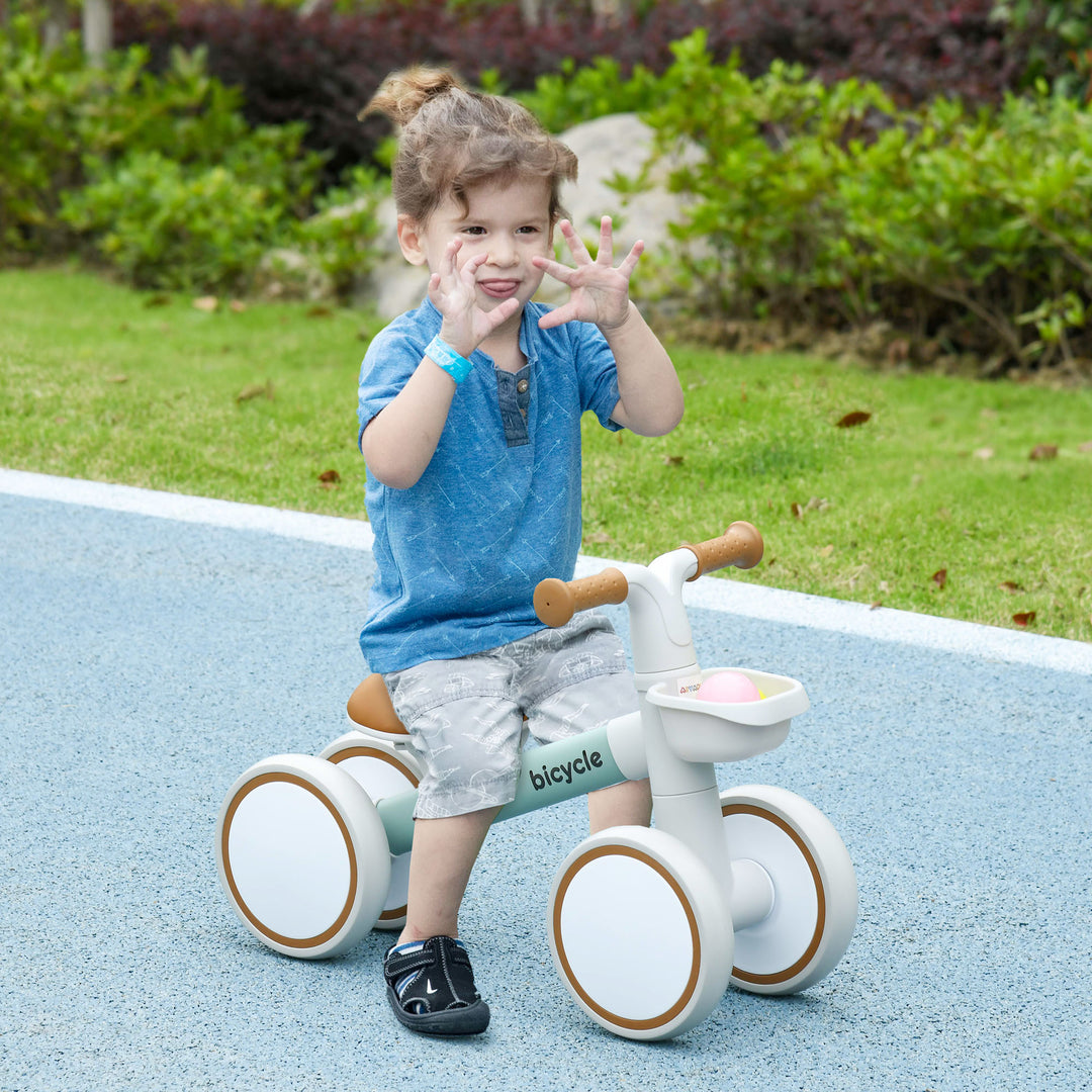 Løbecykel, justerbart sæde, med hjul, til 1-3 år, op til 20 kg, grøn/hvid