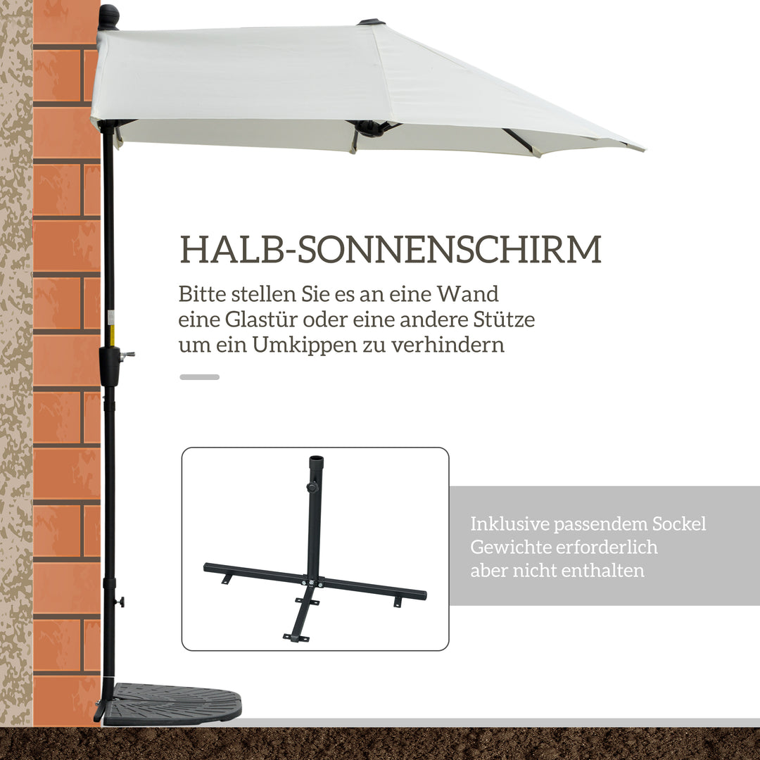 Halvrund parasol 1,9 x 2 m dobbelt parasol med håndsving, cremehvid