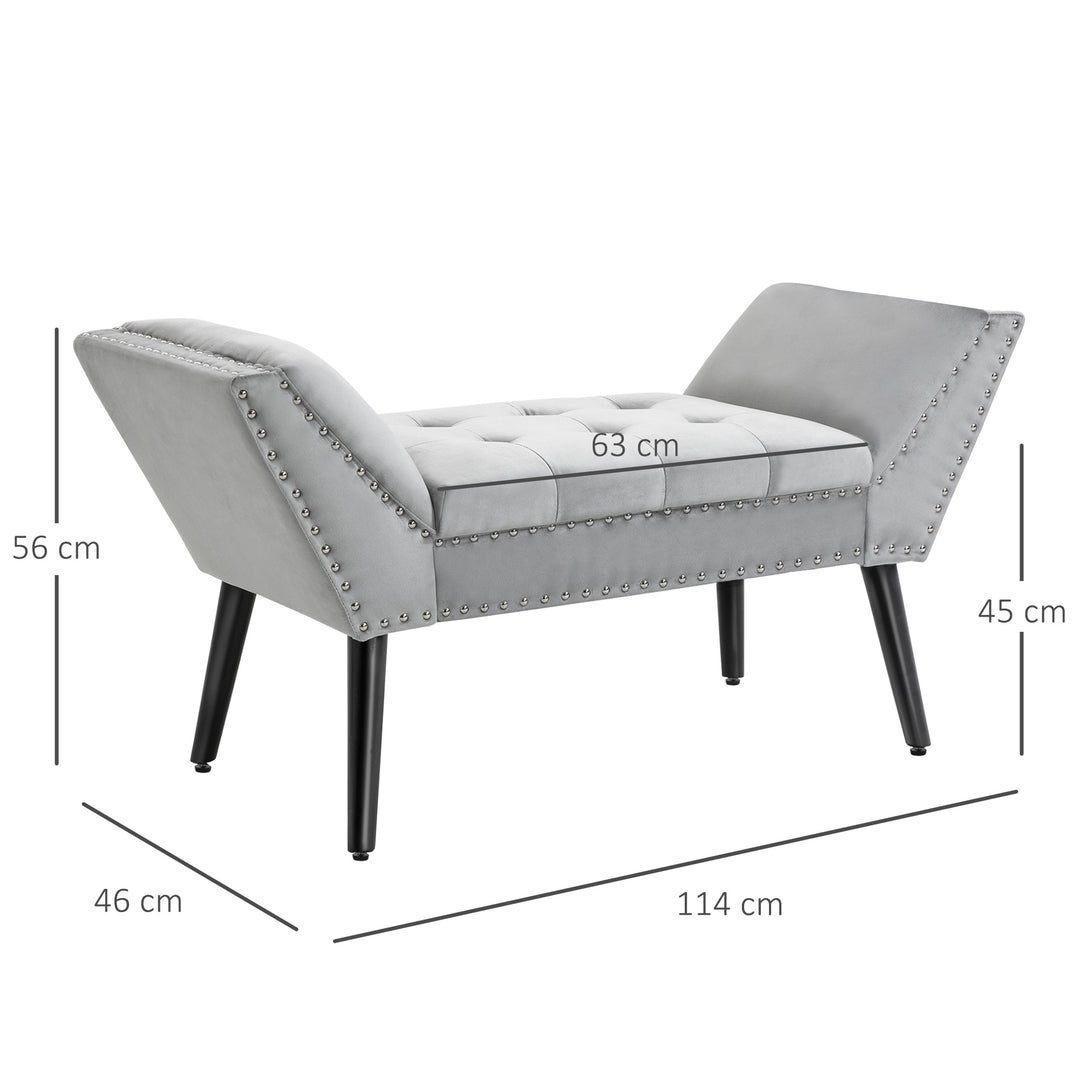 Polstret bænk klaverbænk med fløjlslook sengebænk til soveværelse, stue, entré, gummitræ lysegrå 114 x 46 x 56 cm
