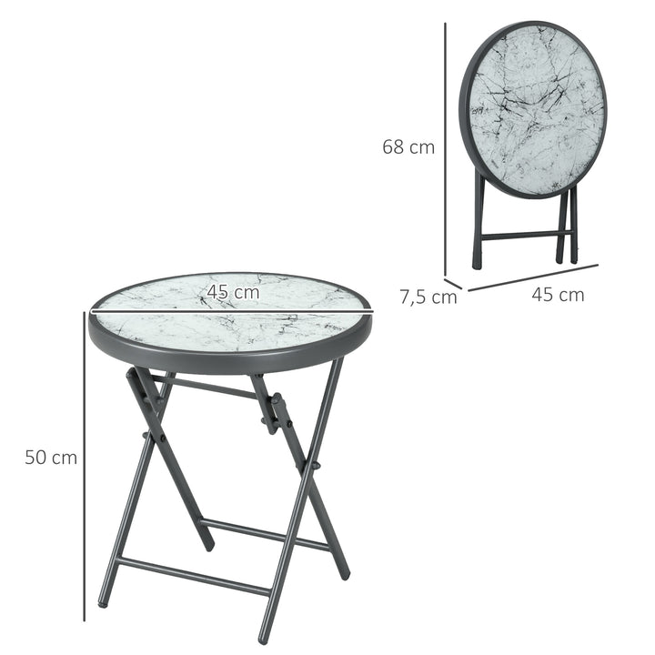 Sammenklappeligt sidebord, udendørs klapbord, med bordplade af hærdet glas, til terrasse, 45 x 45 x 50 cm, hvid