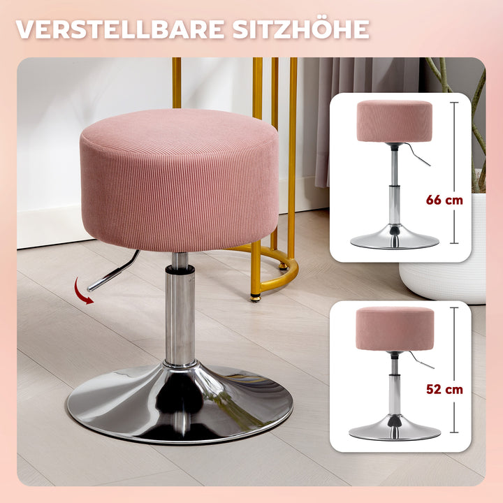 Barstol, polstret barstol med metalstel, corduroy look, højdejusterbar 360° drejelig pink
