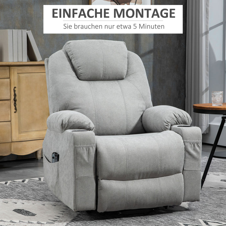 Massagestol stand-up aid seniorstol, 8 vibrationspunkter, 2 sidelommer, kopholder, 90 x 101 x 107 cm, grå