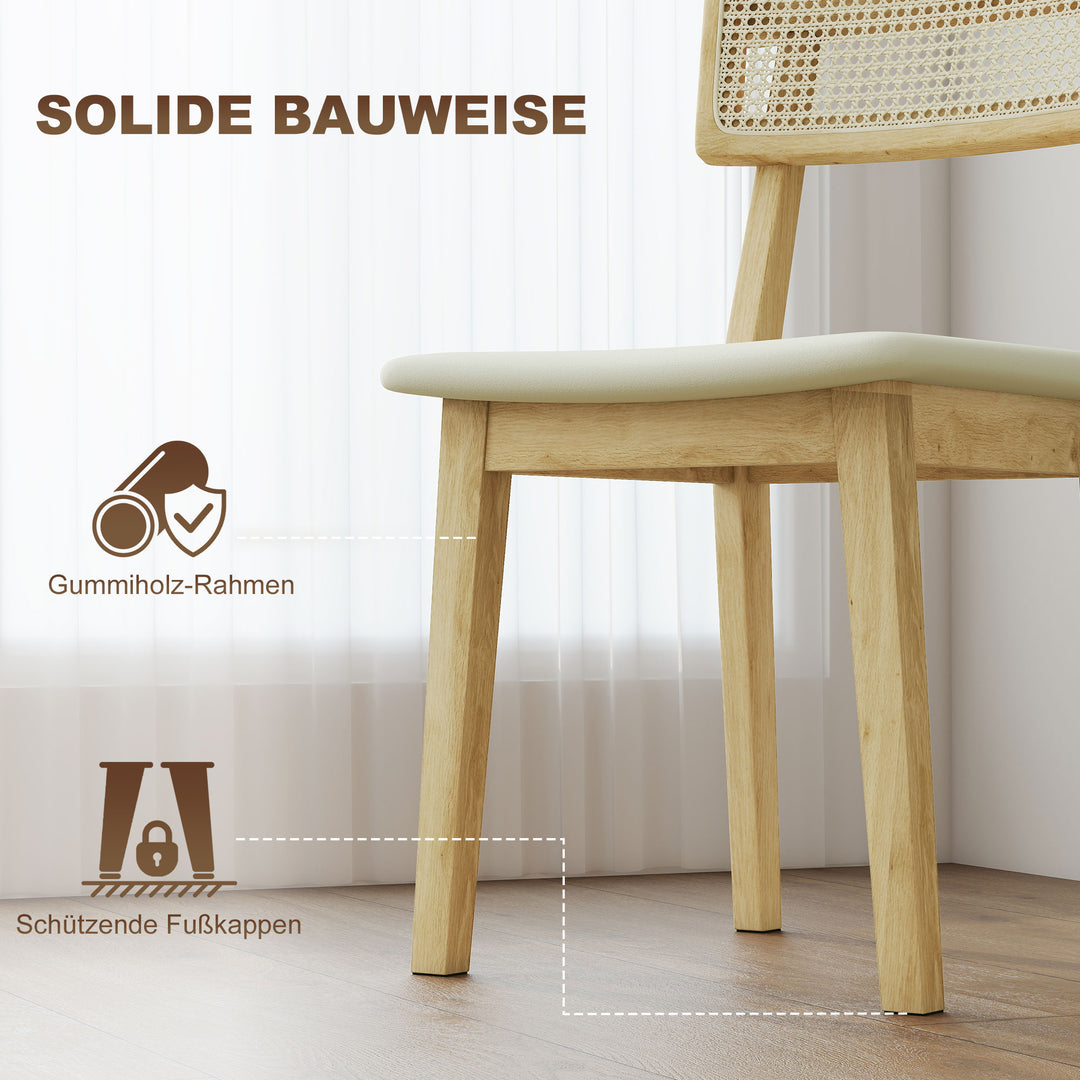 Spisestol, rattan ryglæn, kunstlædersæde, gummitræ, naturtræ