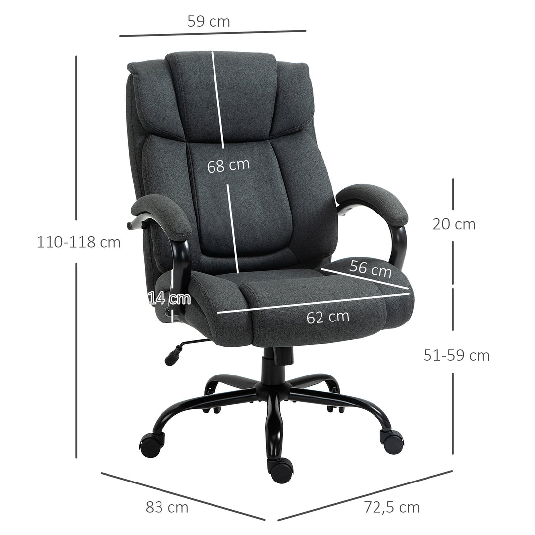 Kontorstol, ergonomisk skrivebordsstol, drejestol med polstrede armlæn, bæreevne op til 220 kg, grå