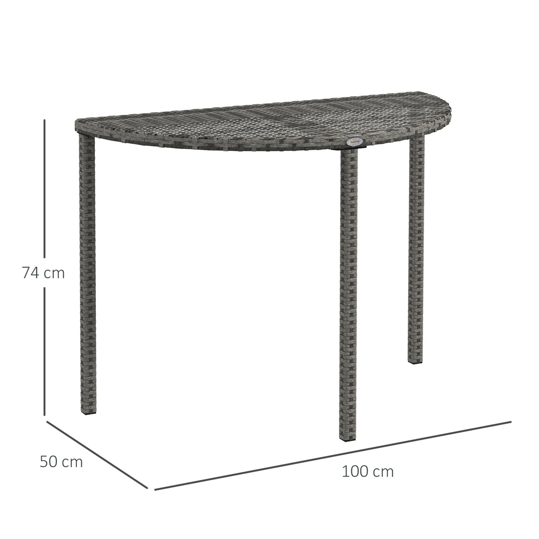 Balkonbord, halvrundt, polyrattan og metal, 100x50x74 cm, grå