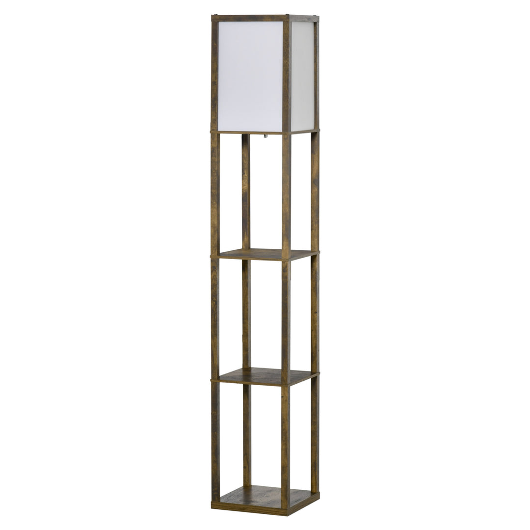 Gulvlampe med hylder, træ, 26 x 26 x 160 cm, til stue/soveværelse (pære medfølger ikke)
