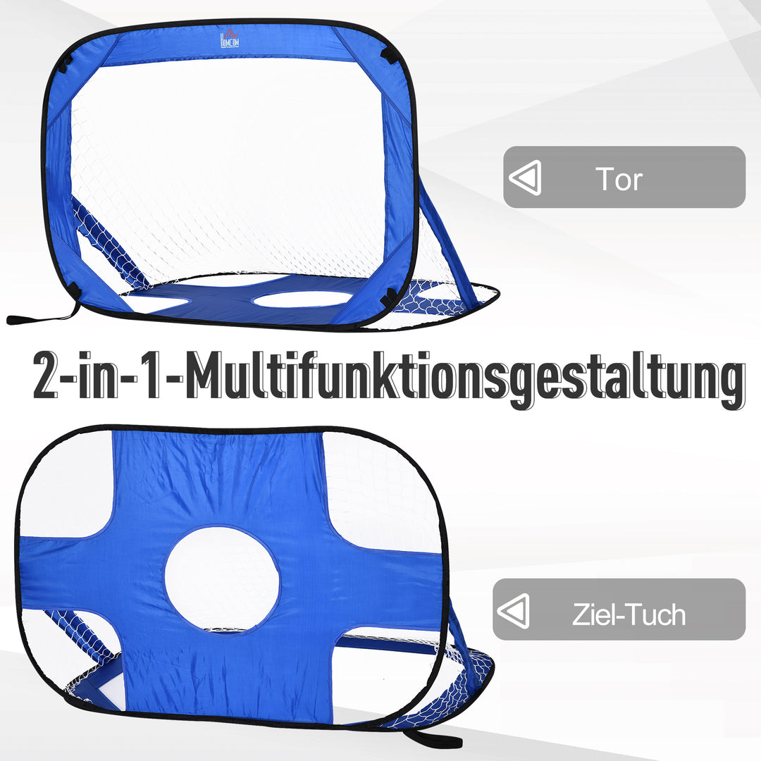 Fodboldmål, pop-up-mål, bærbart fodboldnet, sæt med 2 minimål, mobil med bæretaske, sammenklappelig, blå, 123 x 80 x 80 cm