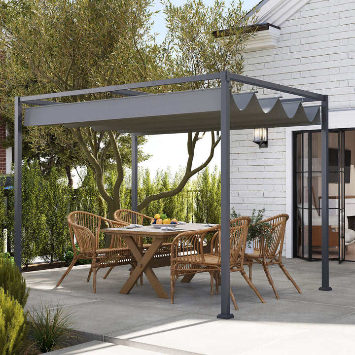 Pergola 3x2m havepavillon, metalterrassetag, havepavillon med justerbart tag, fritstående, solbeskyttelse til terrasse og have, grå