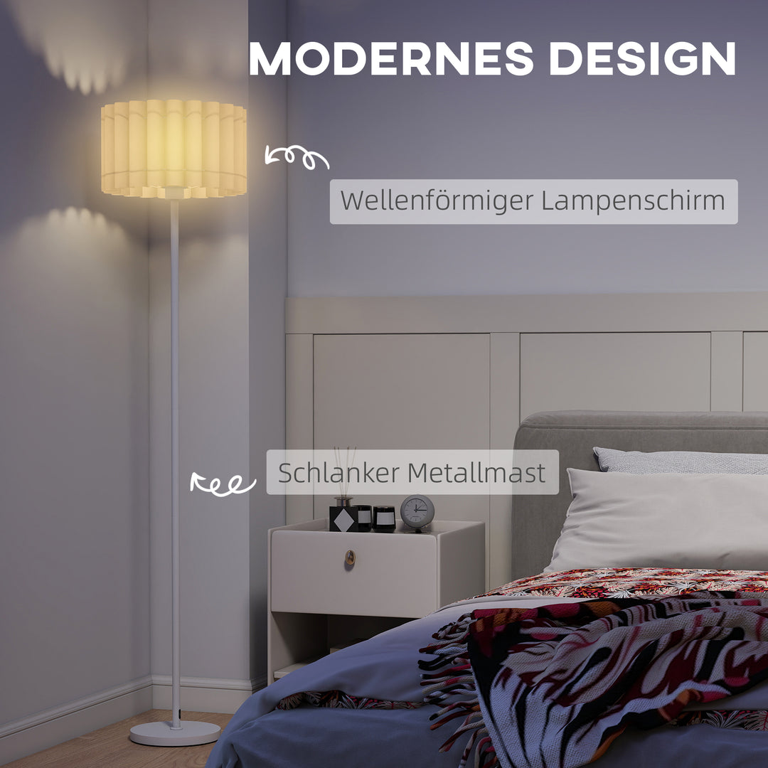 Gulvlampe i retrostil med plastikskærm og fodkontakt, metalstang, hvid