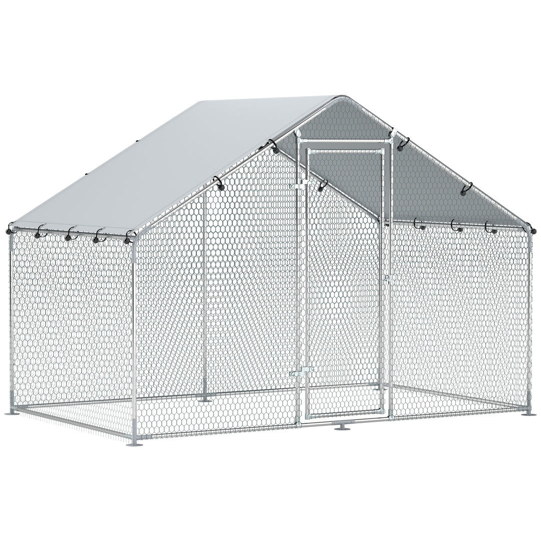Hønsegård til 5-8 kyllinger, presenningtag, aflåselig dør, stålramme, 5,1 m², 3 x 1,7 x 1,9 m