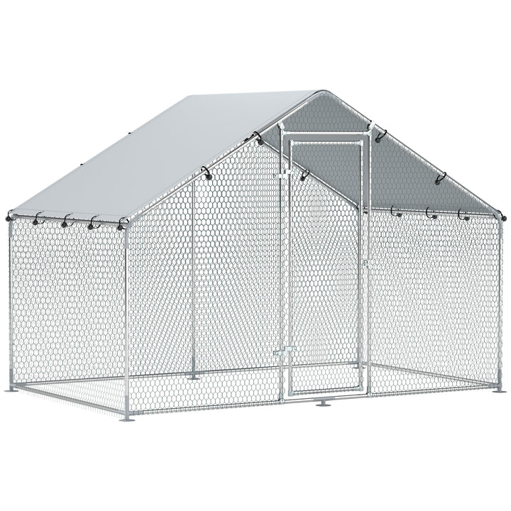 Hønsegård til 5-8 kyllinger, presenningtag, aflåselig dør, stålramme, 5,1 m², 3 x 1,7 x 1,9 m