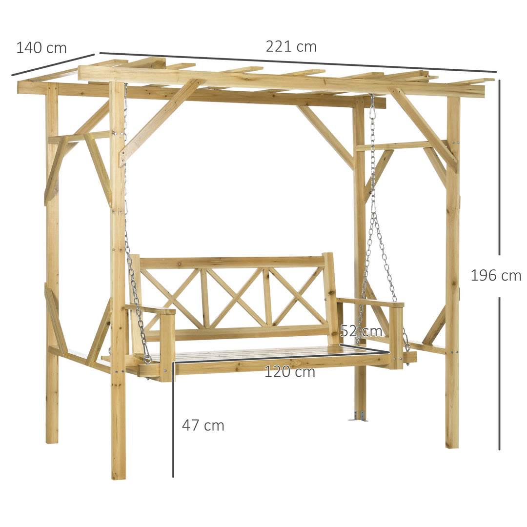 Gyngebænk med pergola, til 2 personer, højdejusterbar, massiv træramme, 2,21 x 1,40 x 1,96 m
