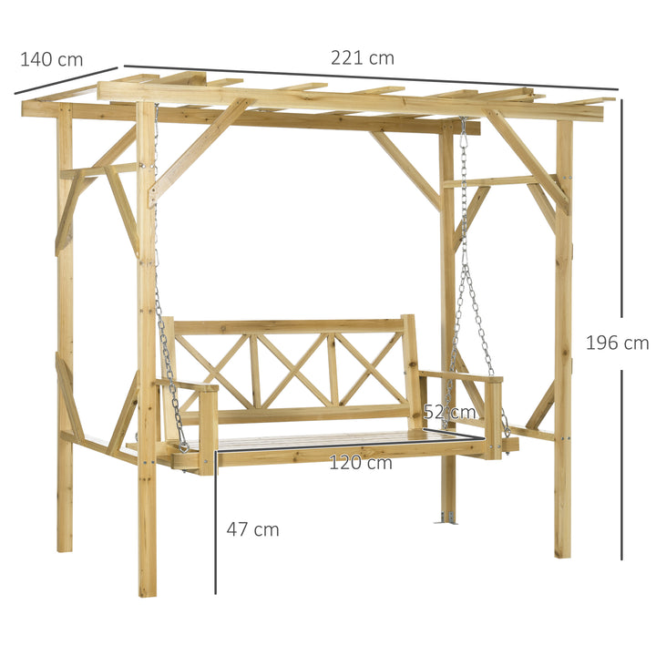 Gyngebænk med pergola, til 2 personer, højdejusterbar, massiv træramme, 2,21 x 1,40 x 1,96 m