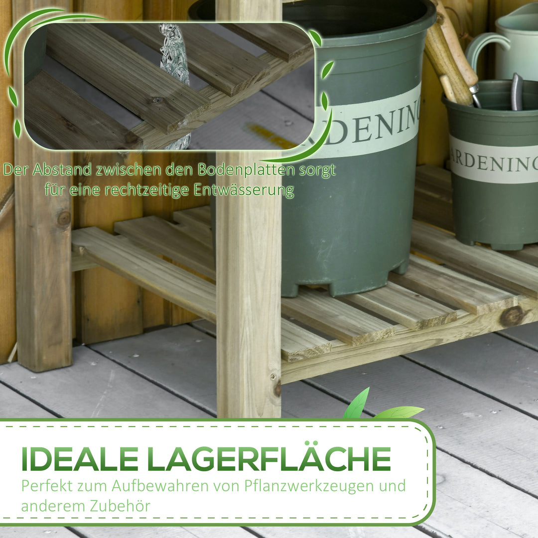 Højbed, hævet træplantekasse med bundhylde, robust konstruktion, drænhuller, 91l x 51b x 76h cm, grøn