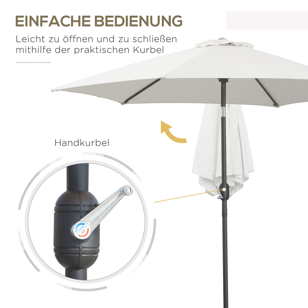 Sammenklappelig parasol, haveparasol, markedsparasol med håndsving, aluminium, 180 cm, polyester, beige, Ø 2,6 x 2,35 m