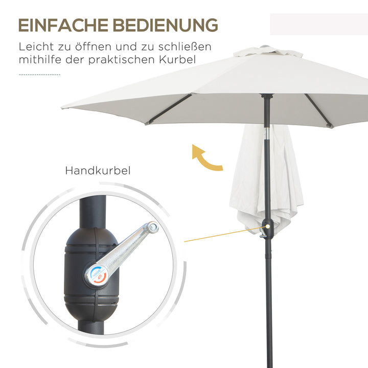 Sammenklappelig parasol, haveparasol, markedsparasol med håndsving, aluminium, 180 cm, polyester, beige, Ø 2,6 x 2,35 m