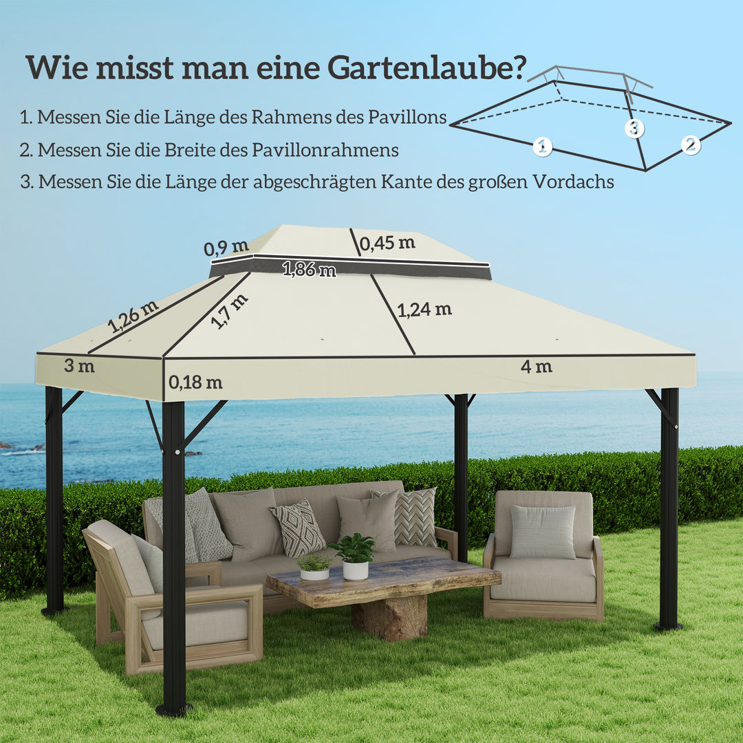 Pavillon-udskiftningstag, 3 x 4 m, udskiftningspresenning med drænhuller, polyester, solbeskyttelse, UPF30+, cremehvid