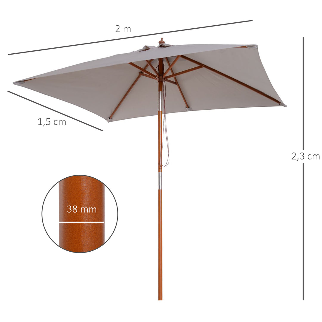 Parasol 200 x 150 x 235 cm, Sammenklappelig Haveparasol, 3-trins justerbar, Rektangulær Strandparasol, Vandafvisende og UV-resistent til Strand, Balkon, Terrasse, Have, Grå