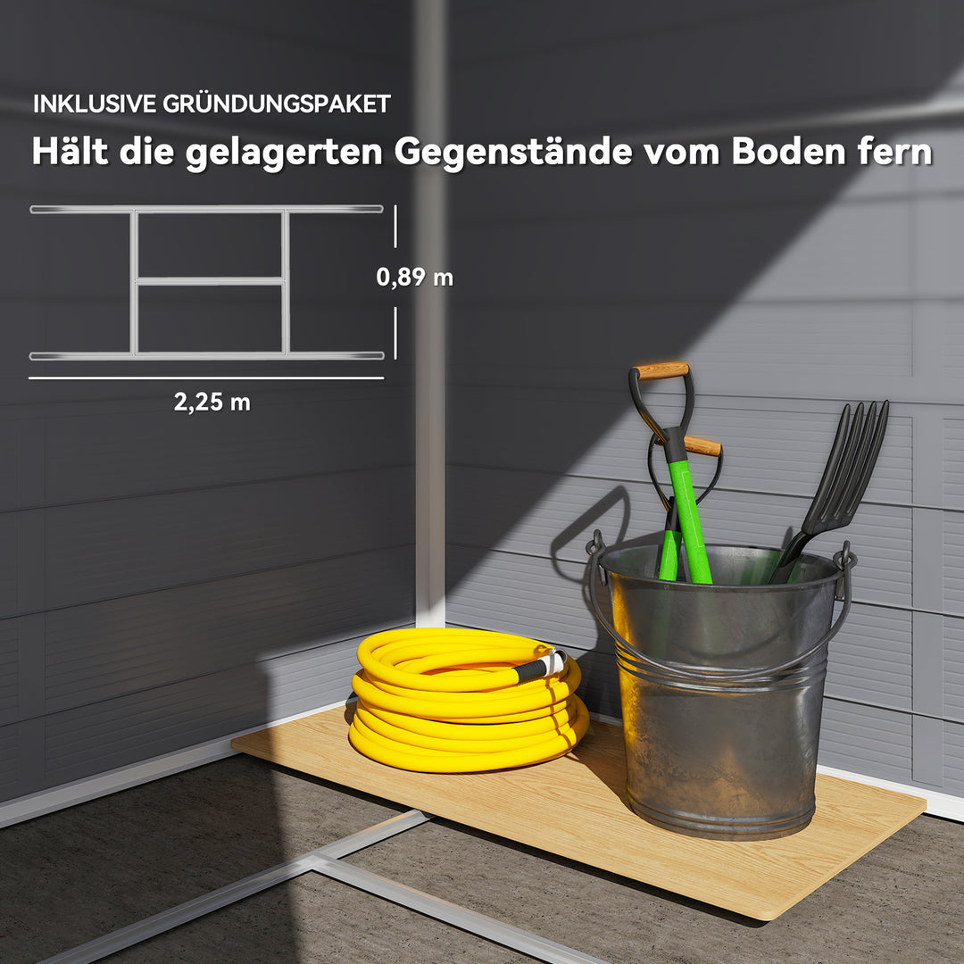 Haveskur, redskabsskur med ventilationsvindue, plastik, metal, 240 x 190 x 180/228, grå