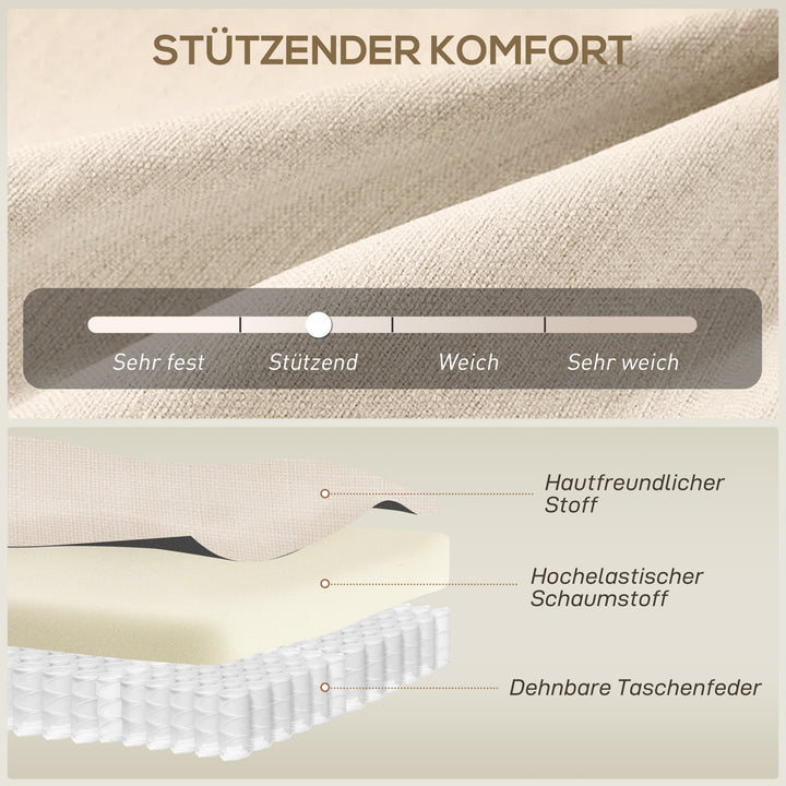 2-personers sofa, tykpolstret ryglæn, træben, tyk polstring, linnedlook, til små rum, beige