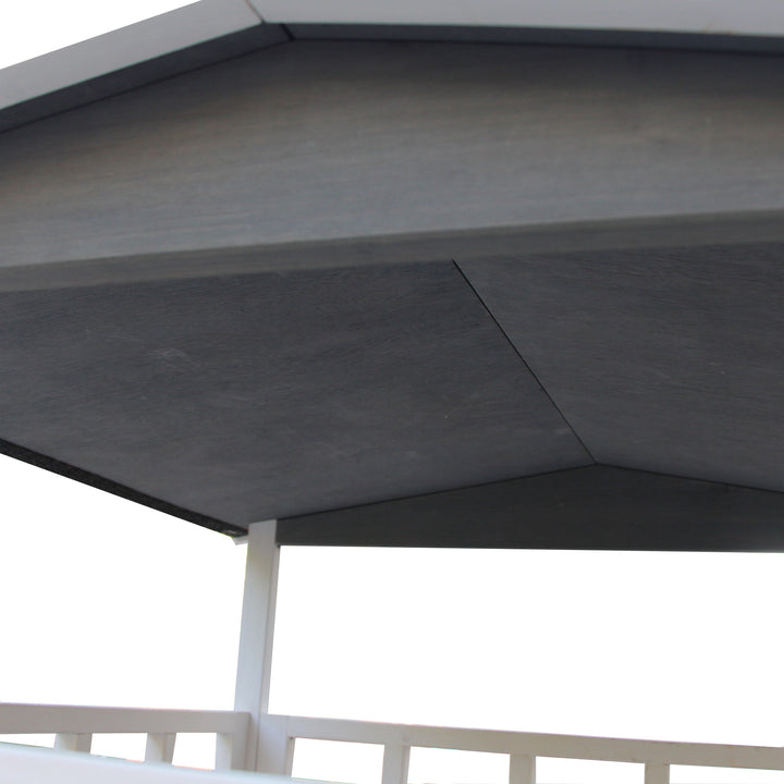 Kattehus, grantræ, udendørs kattehus med terrasse, kattehule, 4 etager, kattevilla med trapper, asfalttag, vintersikkert, smådyrshus, grå, 75,5 x 75 x 137 cm