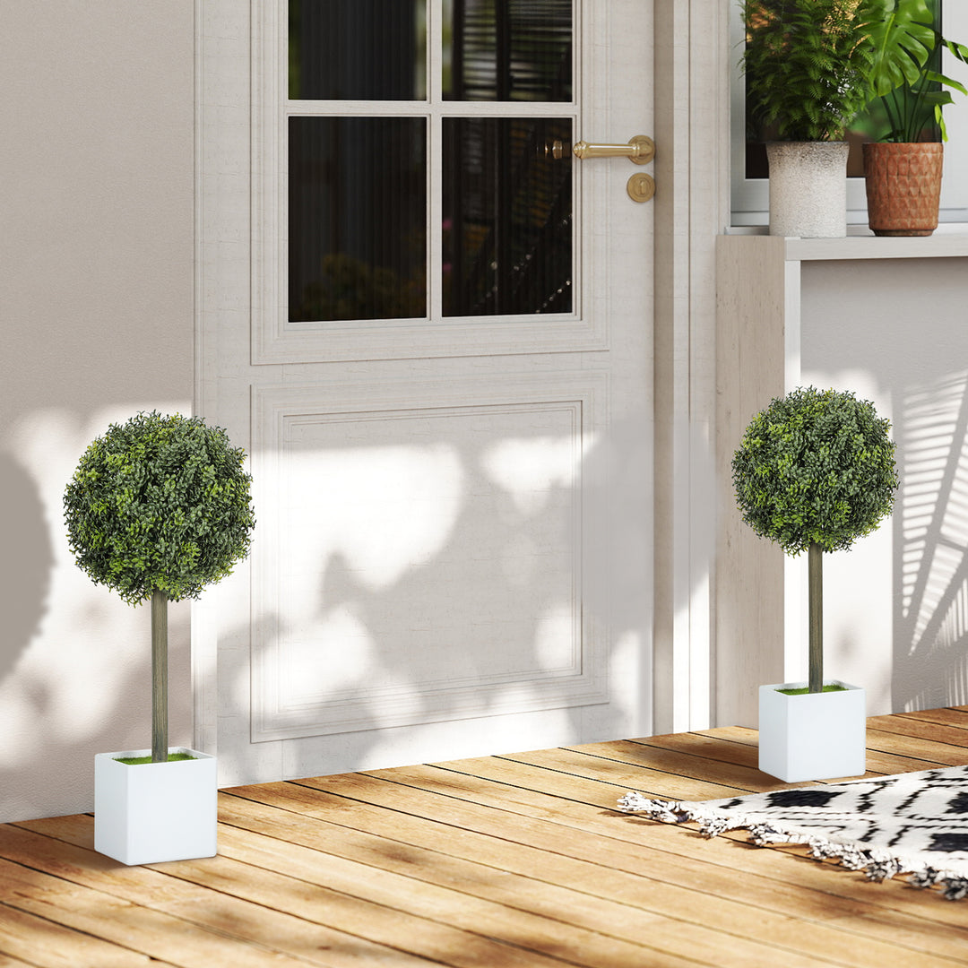 Sæt med 2 kunstige buksbomkugler 45 cm kunstig plante, kunstige plastikplanter i potte