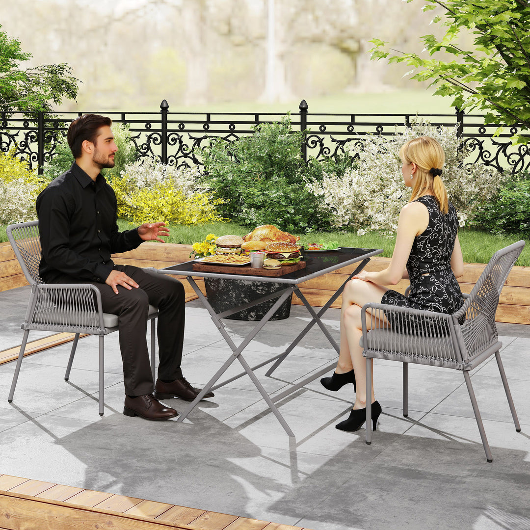 Sæt med 2 havestole, terrassestole, vaskbare hynder, ryglæn, armlæn, stål, rattan, mørkegrå
