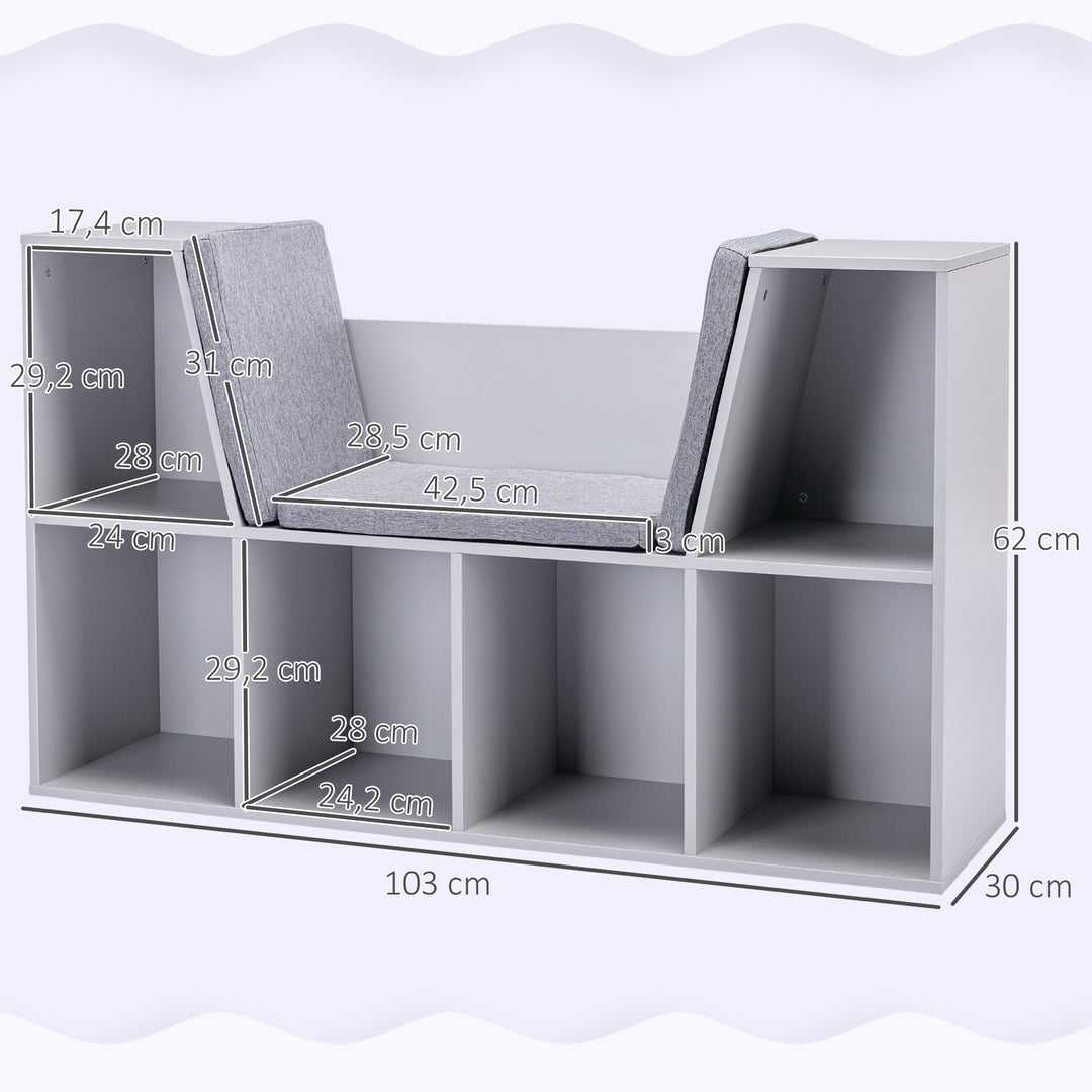 2-i-1 børnehylde + bænk inkl. hynde 103 cm × 30 cm × 62 cm hvid + grå