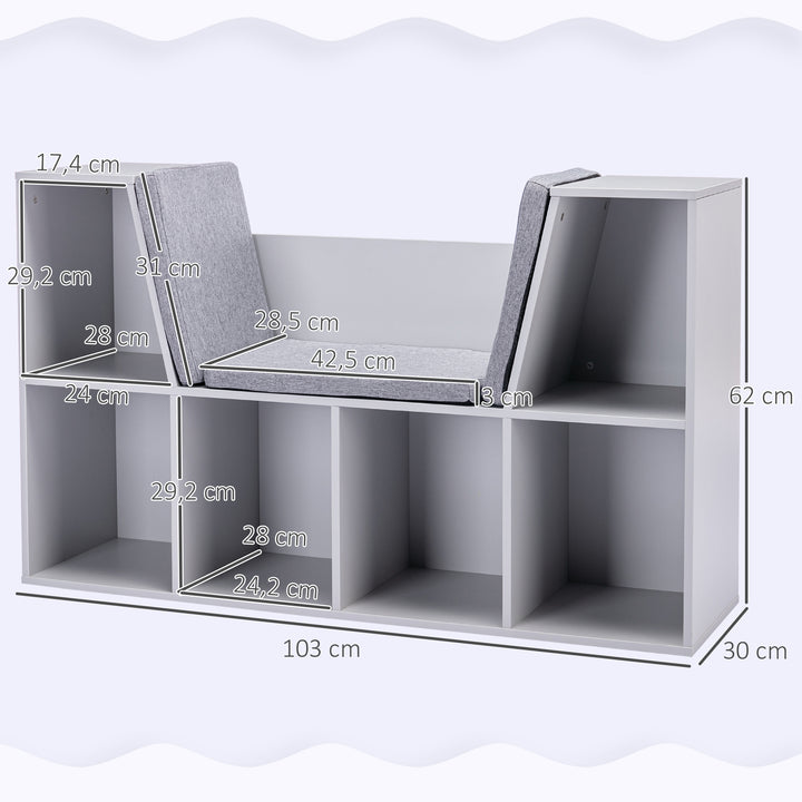 2-i-1 børnehylde + bænk inkl. hynde 103 cm × 30 cm × 62 cm hvid + grå