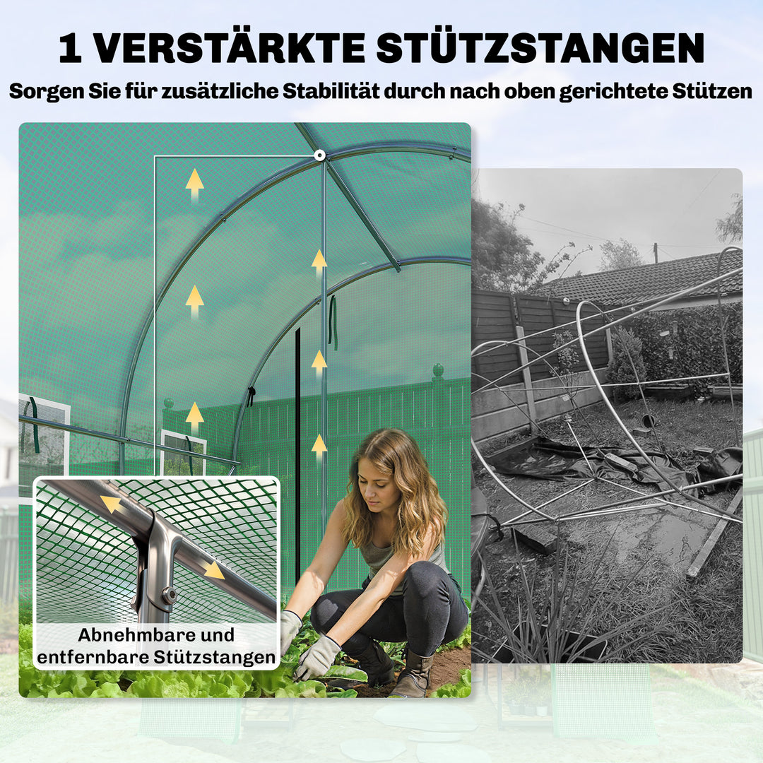 Drivhus 3 x 2 x 2 m, foliedrivhus med hjul, 2 lynlåsdøre og 6 netvinduer, støttestænger, grøn