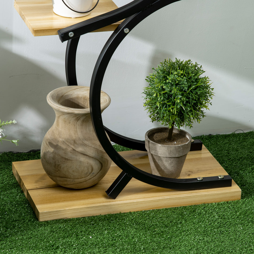 Plantestativ med 4 hylder, massivt træ, vejrbestandigt, 46 cm x 25 cm x 91 cm, sort + naturlig